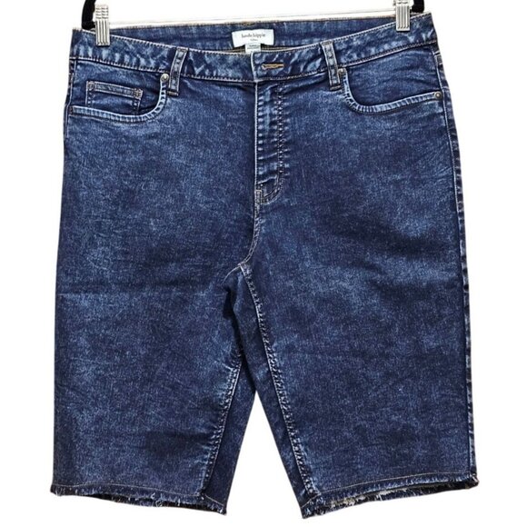 Haute Hippie Tribe Women's Denim Bermuda Shorts Size 14 Frayed Hem Stretchy Cott - Picture 1 of 9